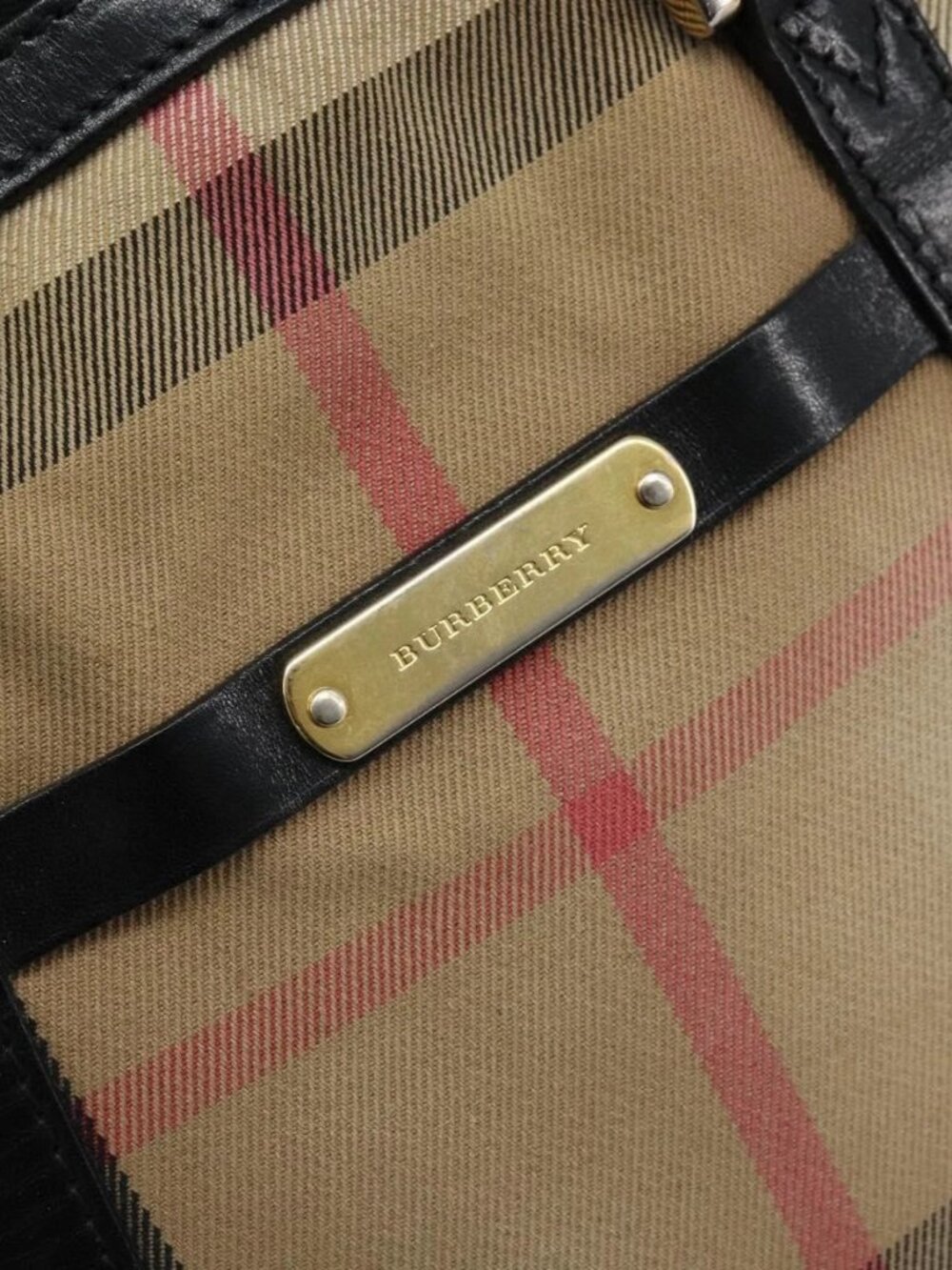 BURBERRY Nova Check Hand Bag Canvas Beige Gold Auth 172387 - Picture 12 of 16
